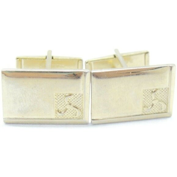 Vintage Polished w Corner Design Rectangle Cufflinks Gold Tone Signed Pat Pend - Picture 10 of 10